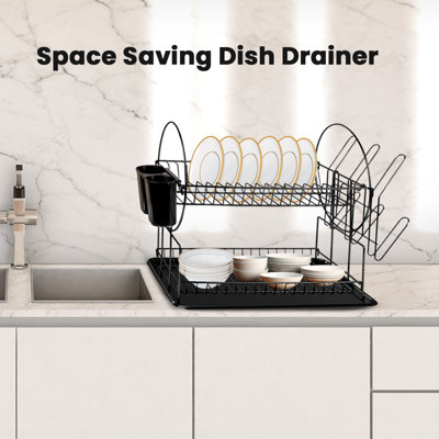AEX 2 Tier Black Dish Drainer Rack Stainless Steel with Drip Tray ...