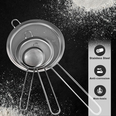 AEX 3 Piece Fine Mesh Sieve Set Stainless Steel Kitchen Strainers for ...