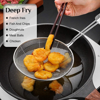 3-Piece Stainless Steel Skimmer Ladle Set – Deep Fryer Strainer Spoon With Handle – Kitchen Essential