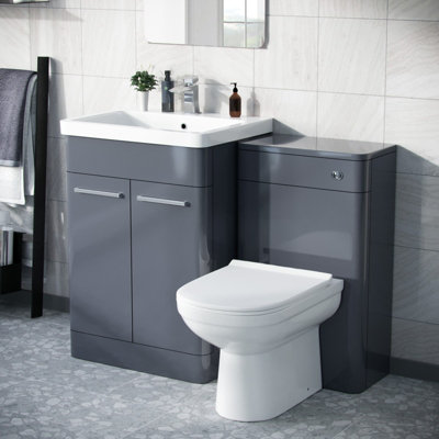 Afern 1100mm Freestanding Basin Vanity Unit, WC Unit & BTW Toilet Steel Grey