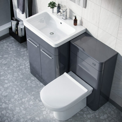 Afern 600mm Freestanding Basin Vanity Unit, WC Unit & BTW Toilet Steel Grey