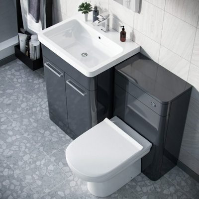 Afern 600mm Vanity Basin Unit, WC Unit & Elso Back to Wall Toilet Anthracite