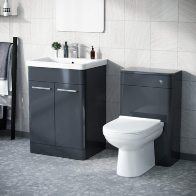 Afern 600mm Vanity Basin Unit, WC Unit & Elso Back to Wall Toilet Anthracite