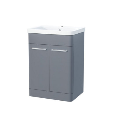 Afern 600mm Vanity Unit Cabinet and Wash Basin Steel Grey- Flat Pack