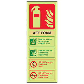 AFF FOAM Fire Extinguisher Safety Sign Glow in the Dark 75x200mm (x3)