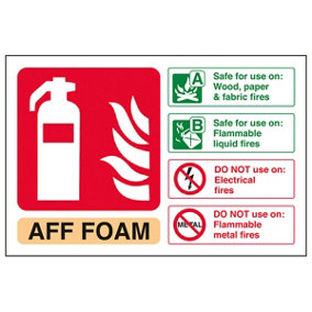 AFF FOAM Fire Extinguisher Safety Sign - Rigid Plastic 200x150mm (x3)