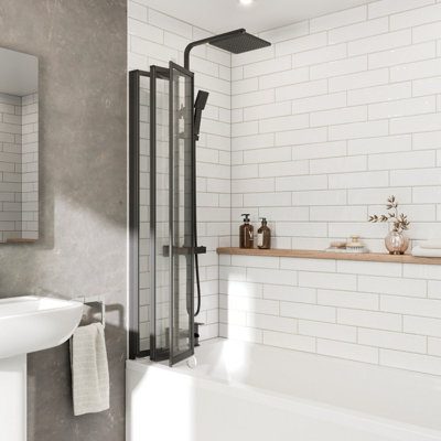 Affine 4 Folding Bath Shower Screen 1000mm Door Matt Black Four Panels ...