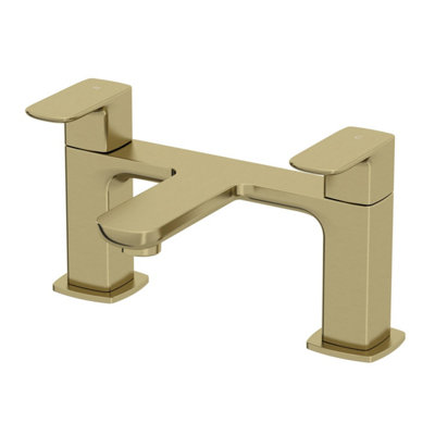 Affine Bath Filler Mixer Tap - Deck Mounted Square Twin Lever - Brushed ...