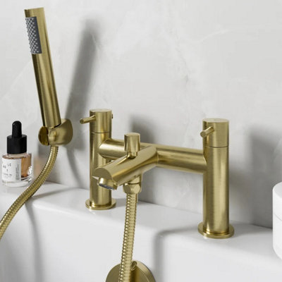 Affine Bath Shower Mixer & Basin Tap Set Round Twin Lever Deck Mounted ...