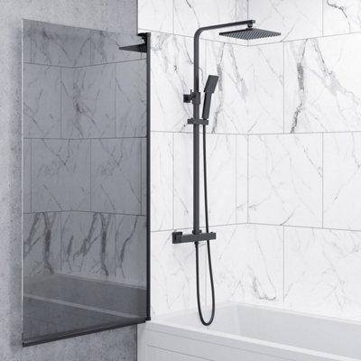 Affine Bathroom 1700mm Single Ended Square Bath 6mm Shower Screen Front ...
