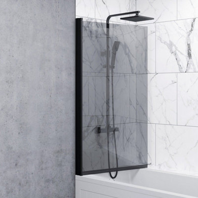 Affine Bathroom 1700mm Single Ended Square Bath 6mm Shower Screen Front ...