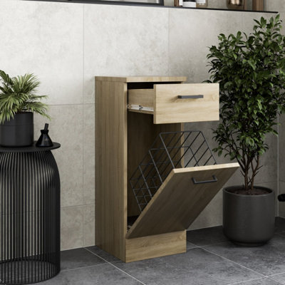 Image showcasing Affine Bathroom Laundry Unit Cabinet 300mm Oak Effect Soft Close Drawer ...