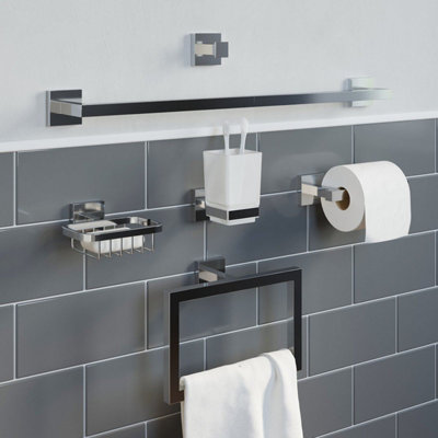 Affine Bathroom WC Chrome Square Wall Mounted Towel Ring Stylish Modern