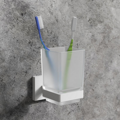 Affine Bathroom WC Tumbler Toothbrush Holder Matt White Square Wall ...