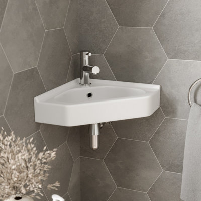 Affine Cloakroom Corner Wall Hung Basin Bathroom Sink Hand Wash 1 Tap ...