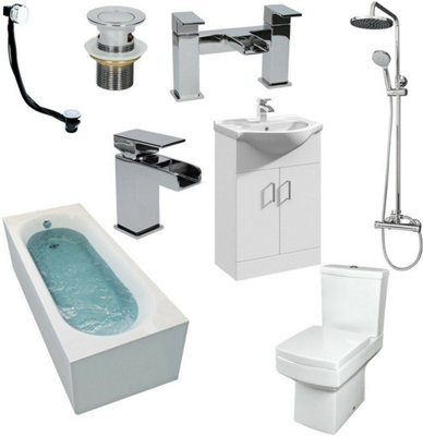 Affine Complete Bathroom Suite 1700mm Bath Screen WC Basin Vanity Unit ...