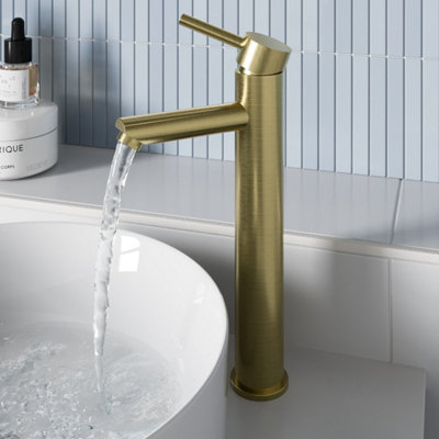 Affine High Rise Tall Basin Mixer Tap for Countertop Round Mono Brushed ...