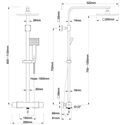 Affine Modern Bathroom Mixer Shower Thermostatic Square Rainfall Head ...