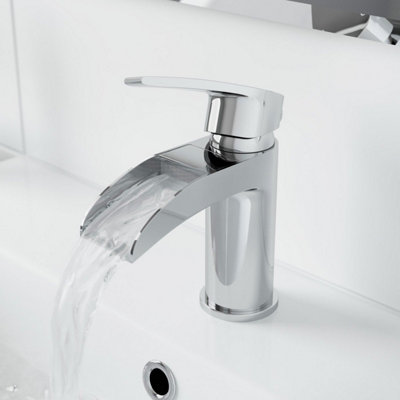 Bathroom House Modern Chrome Waterfall Bath Shower Mixer Tap - Single Lever, Deck Mounted, With Hand Held Shower