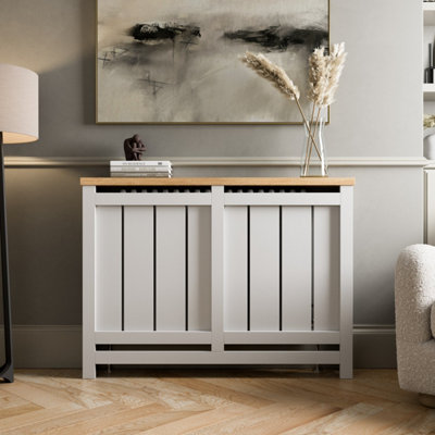 Affine Radiator Cover White Modern Vertical Slat Shelves MDF Cabinet ...