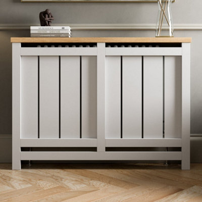 Affine Radiator Cover White Modern Vertical Slat Shelves MDF Cabinet ...