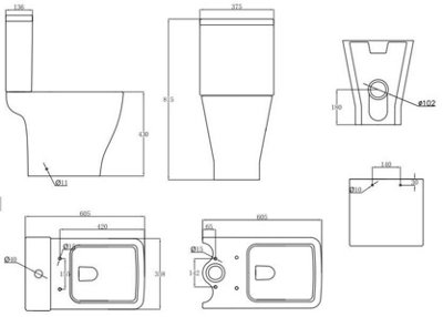 Affine Square Close Coupled Toilet Modern Bathroom White Ceramic Soft ...