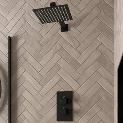 Affine Thermostatic Mixer Shower Square Rainfall Head Valve Wall ...