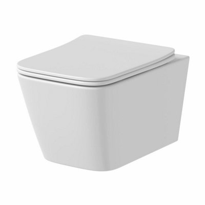 Affine Wall Hung Rimless Square Toilet Pan Soft Close Seat Gloss White ...