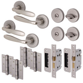 AFIT 2 Satin Nickel Bathroom Door Handle Sets Thumb Turn & Release 66mm Locks 76mm Hinges - Santeau Range
