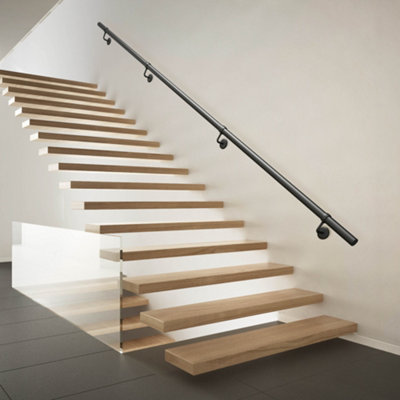 AFIT 3.6m Matt Black Handrail Kit Easy Fit Includes Rails Brackets Ends ...