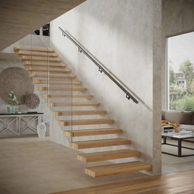 AFIT 3.6m Matt Black Handrail Kit Easy Fit Includes Rails Brackets Ends ...