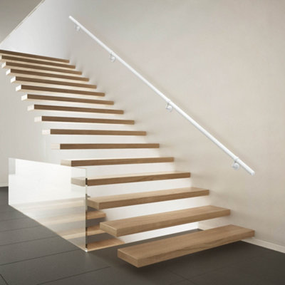 AFIT 3.6m White Handrail Kit Easy Fit. Includes Rails, Brackets, Ends, Screws. Premium Finish for Fast, No Fuss Install