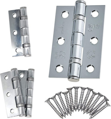 AFIT - 3" Internal Door Hinges & Screws G7 FD30  - 76x50x2mm Square - Polished Chrome - Pack 2 Pairs