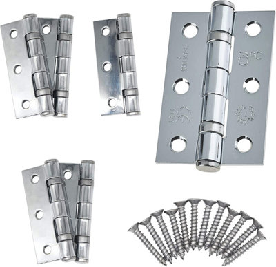 AFIT - 3" Internal Door Hinges & Screws G7 FD30  - 76x50x2mm Square - Polished Chrome - Pack 3 Pairs