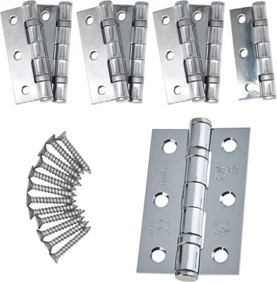 AFIT - 3" Internal Door Hinges & Screws G7 FD30  - 76x50x2mm Square - Polished Chrome - Pack 4 Pairs