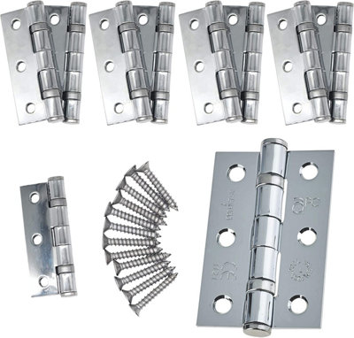 AFIT - 3" Internal Door Hinges & Screws G7 FD30  - 76x50x2mm Square - Polished Chrome - Pack 5 Pairs