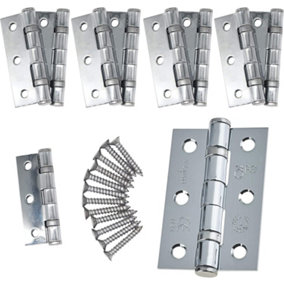 AFIT - 3" Internal Door Hinges & Screws G7 FD30  - 76x50x2mm Square - Polished Chrome - Pack 5 Pairs