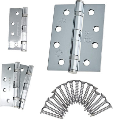 AFIT - 4" Door Hinges & Screws G11 FD30/60 - 102x76x2.7mm Square - Polished Chrome Pack of 2 Pairs