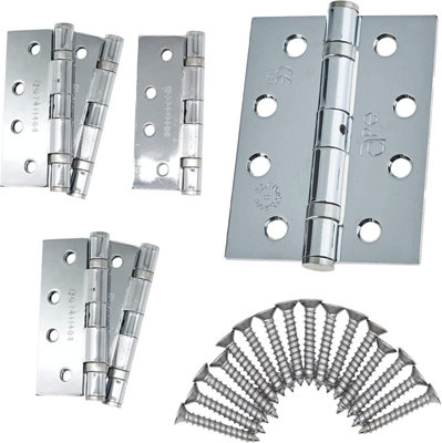 AFIT - 4" Door Hinges & Screws G11 FD30/60 - 102x76x2.7mm Square - Polished Chrome Pack of 3 Pairs