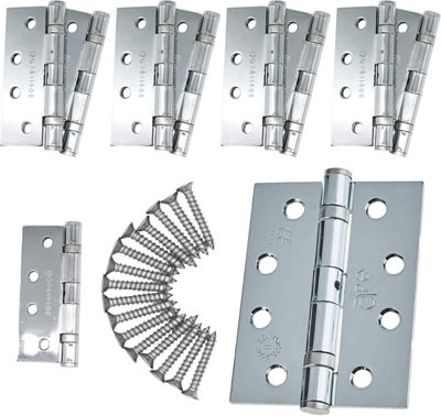 AFIT - 4" Door Hinges & Screws G11 FD30/60 - 102x76x2.7mm Square - Polished Chrome Pack of 5 Pairs