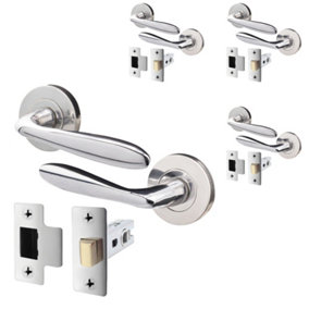 AFIT 4 Polished Chrome Door Handle + Latch Sets - Internal Door Handles, 66mm Latches - Santeau Range