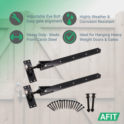 36-Inch (900mm) Heavy Duty Cranked Hook & Band Gate Hinge – Epoxy Black, Includes Fixings, 1 Pair, For Gates 1800-2700mm Wide