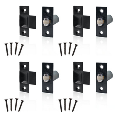 4-Pack Plastic Double Roller Door Catches – Black Furniture Fittings With Screws, Push/Pull Force 2.2/3.2kgf, For Cabinets, Nautical & Kitchen Use