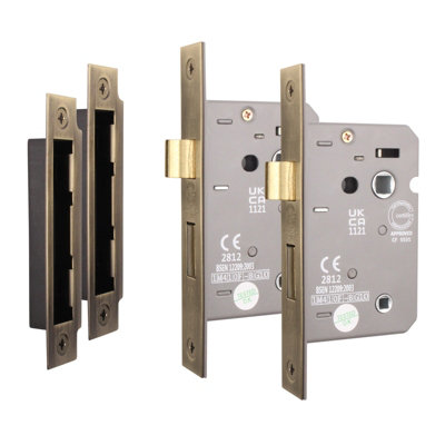 AFIT Antique Brass Bathroom Lock - Fire Rated & CE Approved Mortice Door Lock 80mm / 3 Inch - Pack of 2