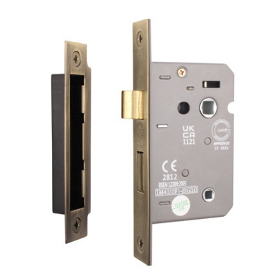 AFIT Antique Brass Bathroom Lock - Fire Rated & CE Approved Mortice Door Lock 80mm / 3 Inch