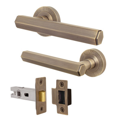 AFIT Antique Brass Door Handle and Latch Set, Internal Door Handle with 64mm Latch, Monet 1 Pack