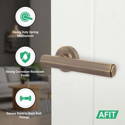 AFIT Antique Brass Door Handle and Latch Set, Internal Door Handle with 64mm Latch, Monet 1 Pack