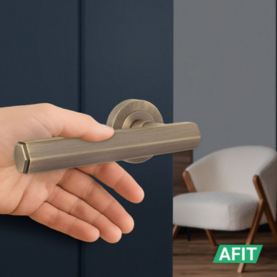 AFIT Antique Brass Door Handle and Latch Set, Internal Door Handle with 64mm Latch, Monet 1 Pack