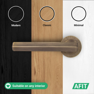 AFIT Antique Brass Door Handle and Latch Set, Internal Door Handle with 64mm Latch, Monet 1 Pack