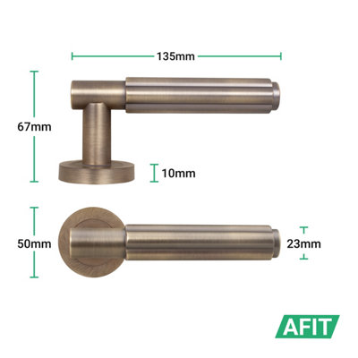 AFIT Antique Brass Door Handle Bathroom Set, Internal Door Handle with 64mm Bathroom Lock and 76mm Hinges, Fleur 1 Pack